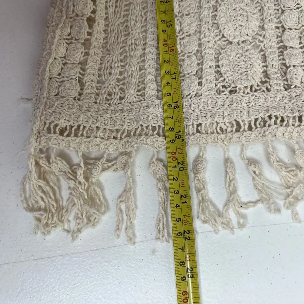 Rebellion Crochet Lace Fringe Button Front Cream Boho Vest Cotton Women Small